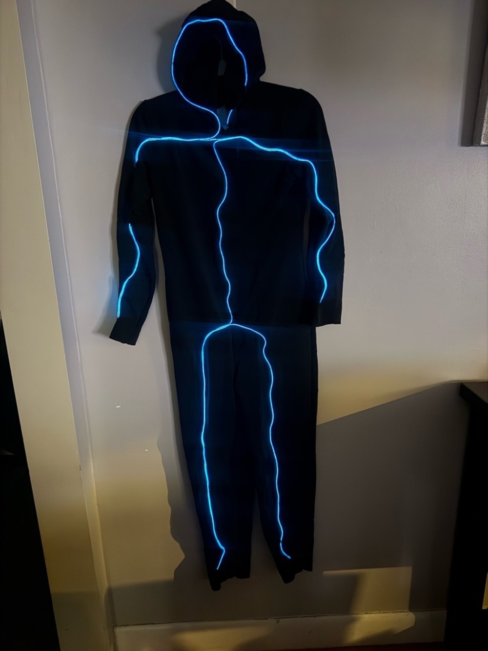 LED Light Up Hooded Jumpsuit Glow Costume Rave Festival Black Bodysuit
